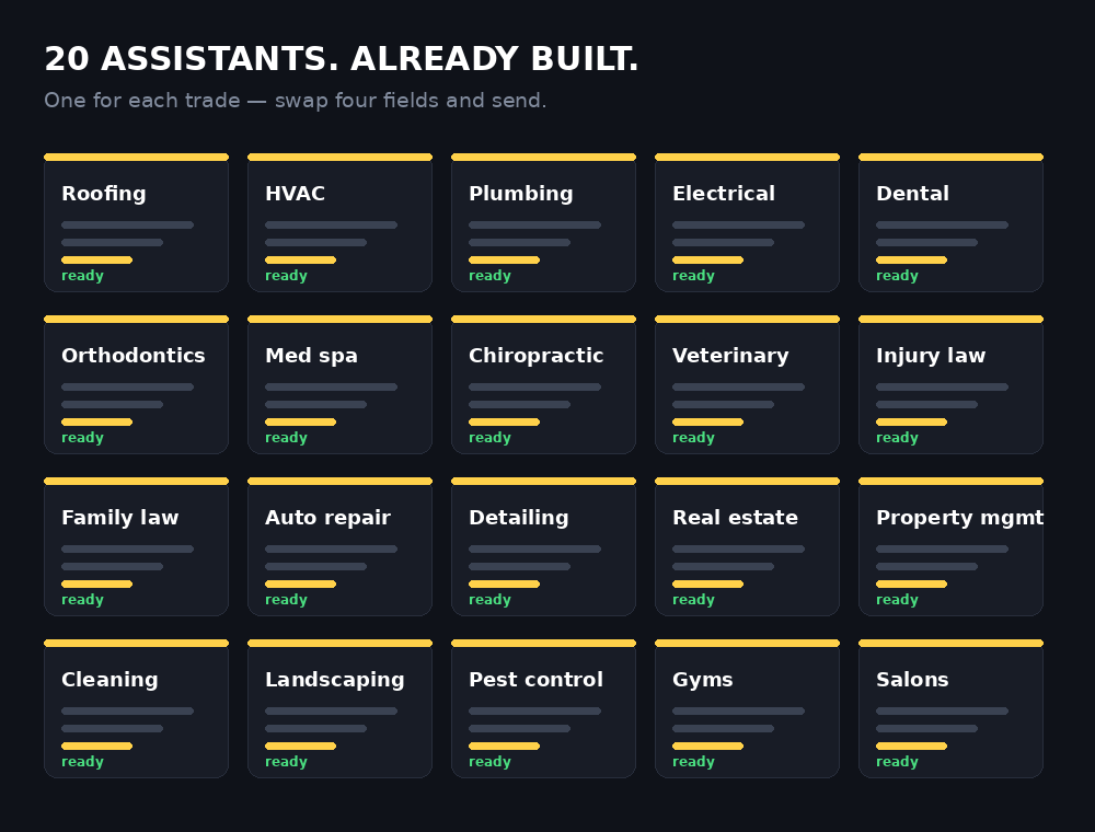 Twenty pre-built assistants